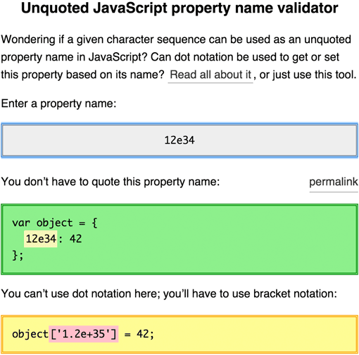 Unquoted JavaScript property name validator