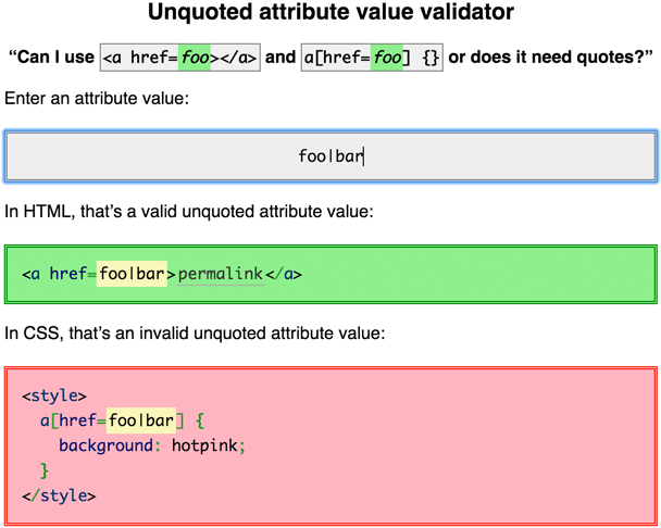 Unquoted attribute value validator