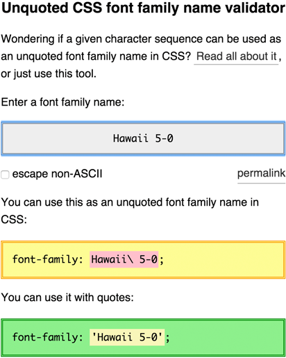Unquoted CSS font family name validator